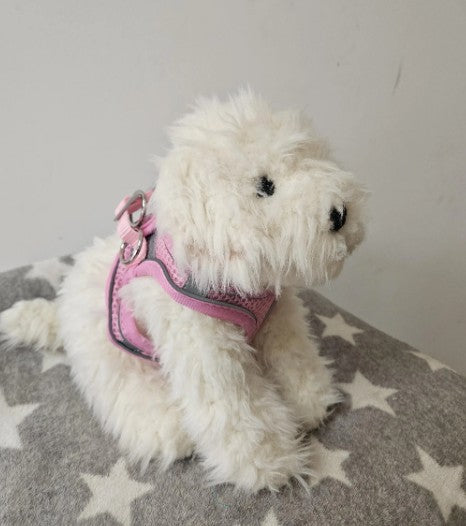 Emotional Support Stuffed Animal Labradoodle  Dog with pink harness